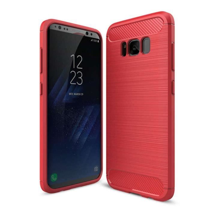 Coque Compatible pour Samsung Galaxy S8 Plus ,Silicone Etui Anti-Rayures Fibre de Carbone Coque de Protection- Rouge