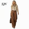 Women Autumn Outfits Casual Two Piece Set for Fall, V Neck Collared Shirt Solid Color Suit & Wide Leg Pants, Loose Fit Trousers Comfortable