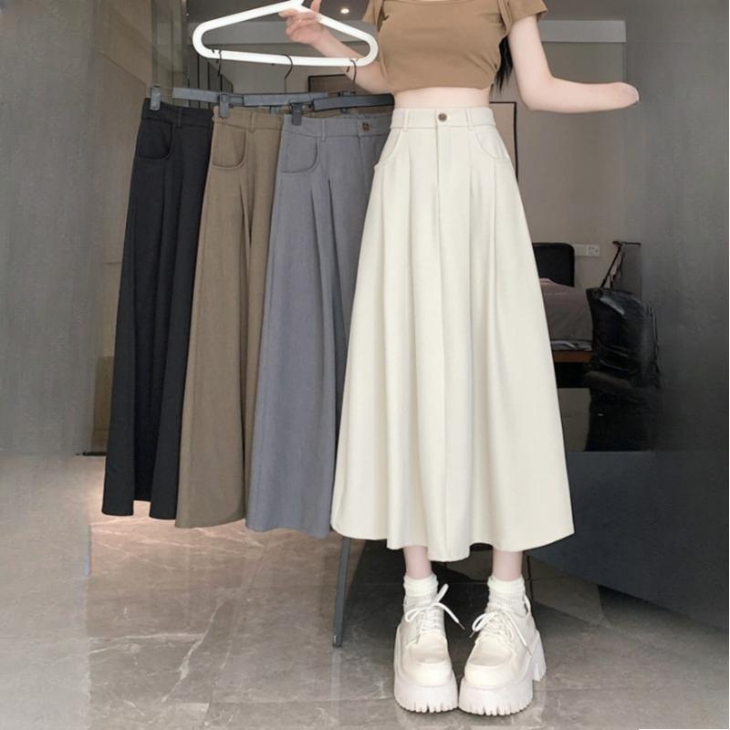 Юбка из драпированной костюмной ткани, женская, весенне-осенняя, повседневная, А-силуэт, юбка с высокой талией