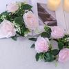 Artificial Rose Wreath Candle Ring Pillar Candle Holder Spring Green Leaves Flower Garland Home Wedding Party Table Centerpiece Decoration