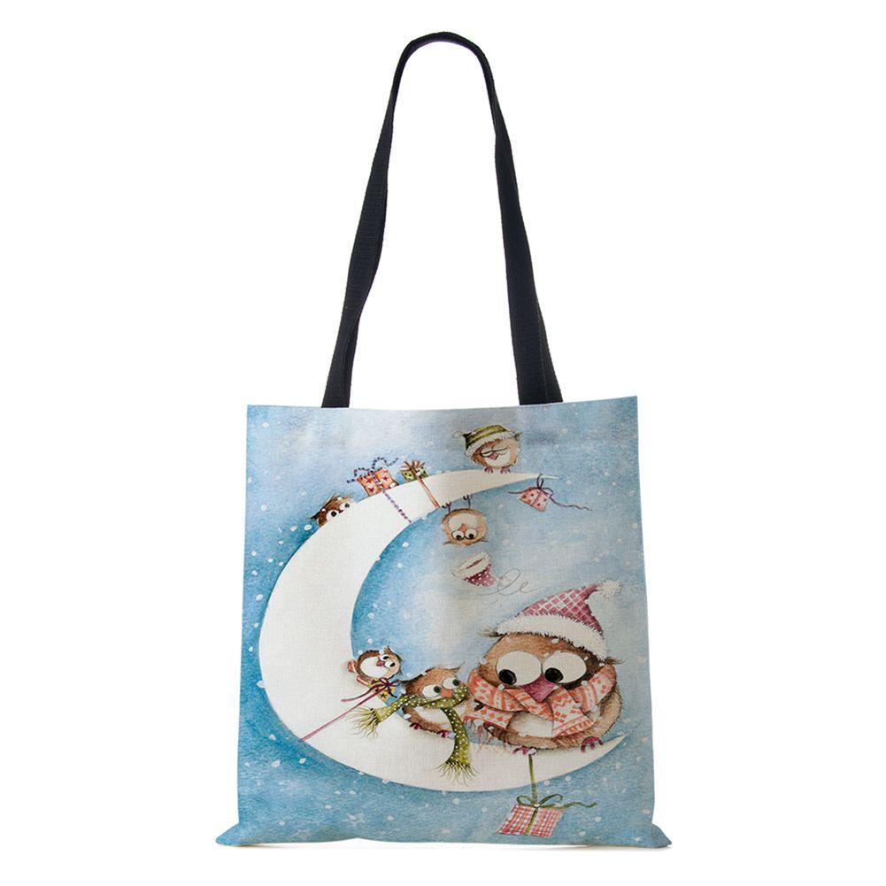 Сумка-шоппер из парусины Харадзюку Зимняя птица Снежинка Дорожная сумка через плечо Корейская многоразовая Вместительная сумка-тоут для хранения Сумки KTY