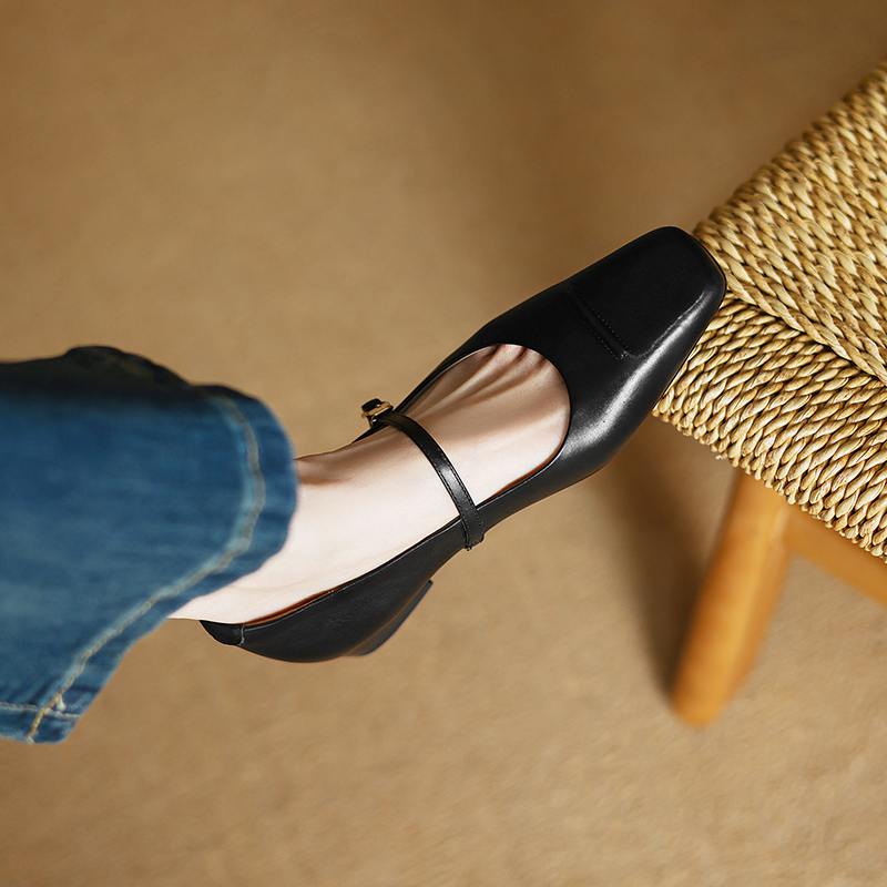 Krazing Pot Cow Skin Spring Summer Size 41 Low Heels Women Square Toe Shallow Pumps