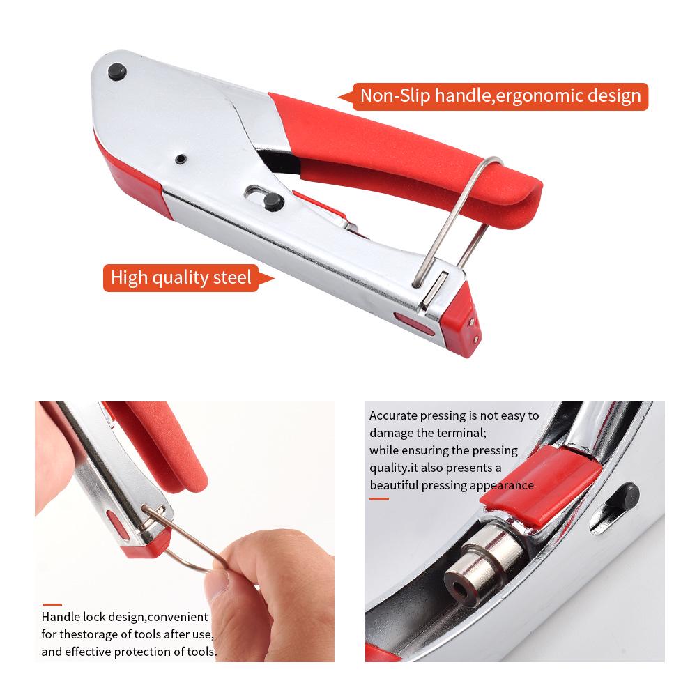 Coaxial Crimping Pliers Set: RG59/6 Cable Crimper, F-Head Crimper, Wire Stripper Tool.