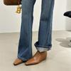 Корейская версия ботильонов с квадратным носком, на танкетке, из мягкой кожи, с коротким голенищем, тонкие, 2025 осень-зима, для улицы, простые, универсальные, для通勤, боковая молния