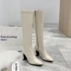 2024 Модная женская обувь Женские сапоги до колена Ретро Современные сапоги Женские швейные туфли с острым носком Боковая молния Высокие каблуки Женская обувь