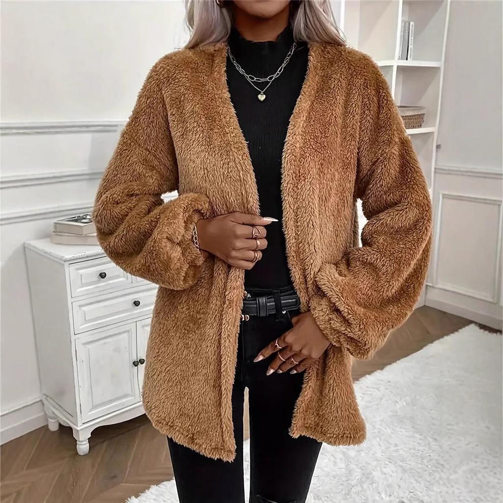 2025 Cropped Teddy Coatigan - Plush Shearling Cardigan Jacket W/ Snap Closure, French Girl Luxe Layer for Cafe Core & Apres-Ski