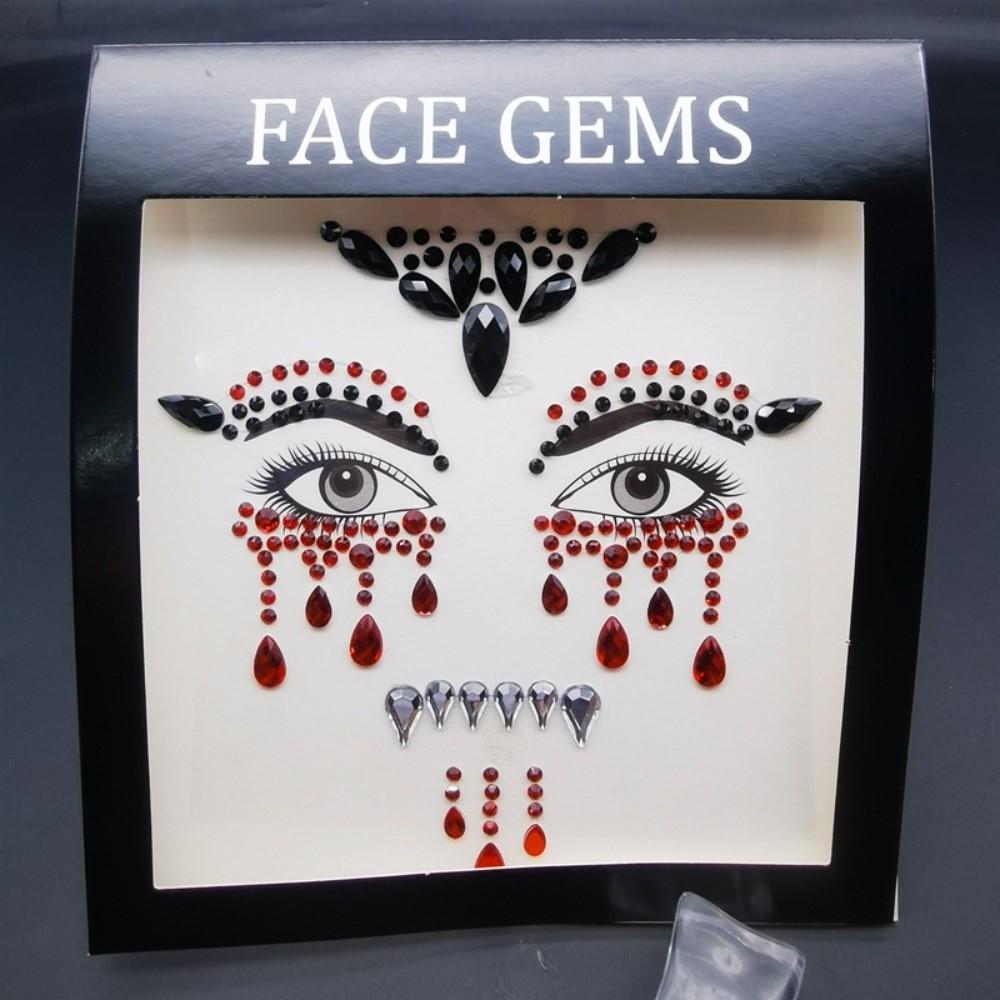 3D Resin Face Rhinestone Sticker Colorful Jewelry Face Sticker Halloween Fake Tattoo Costume Party