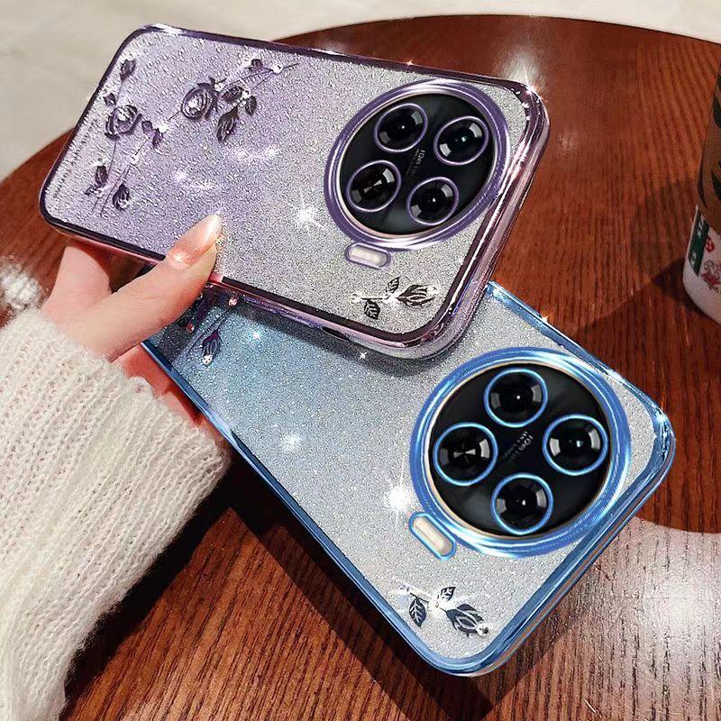 Чехол для телефона Tecno Camon 20 Pro Plus Flash Pink Flower Прозрачный противоударный защитный чехол с роскошным бриллиантовым блеском