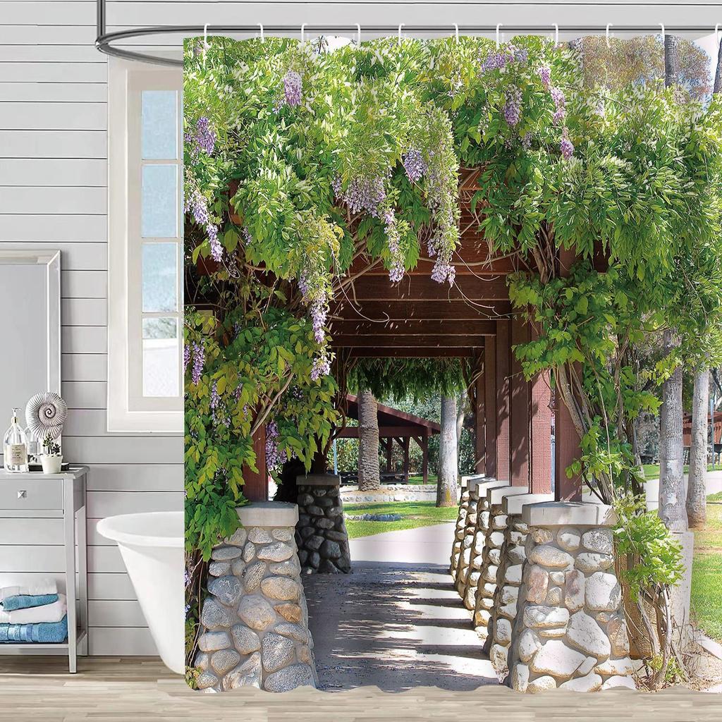 Водонепроницаемая и устойчивая к плесени душевая штора с 3D цифровой печатью, с принтом растений и камней, перегородка для душа и ванной