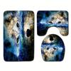 Wolf Pattern Bathroom Floor Mat Set 3pcs Absorbent Non-Slip Toilet Lid Cover U-Shaped Rug and Machine Washable Bath Mat