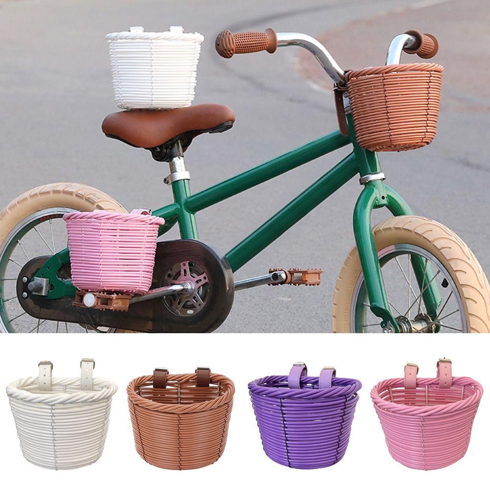 Retro Woven Front Riding Basket 7 Styles Children's Bicycle Scooter Basket Front Handle Carrier
