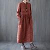 Spring and Autumn Literature and Art Loose Large Size Women's Disc Buckle Small Floral Skirt Lace-up Slim Cotton and Linen Dress