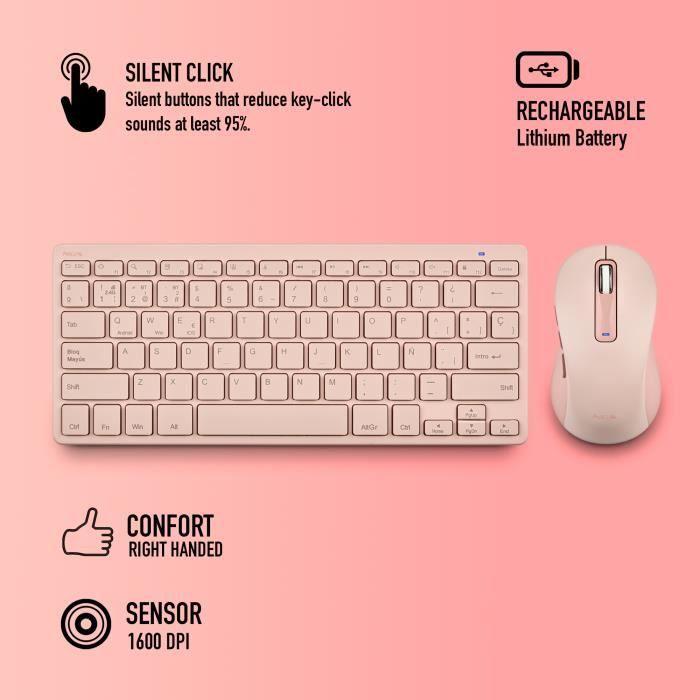 Clavier sans fil - ngs - fantasy kit pink - 3 modes de connexion - touches silencieuses - 12 touches multimédia