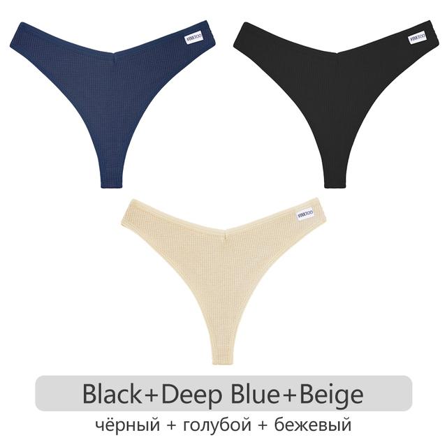FINETOO Женские трусики с низкой талией, женские хлопковые стринги, 3 шт., удобные вафельные стринги, женское нижнее белье с низкой посадкой и Т-образной спинкой, S-XL, трусы-бикини, нижнее белье
