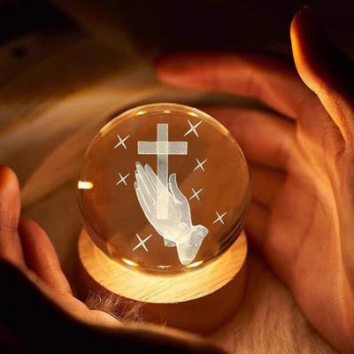 3D Руки Молитва Шар из Искусственного Хрусталя с Деревянным Основанием Прозрачный Гравированный Молитвенный Ручной Шар Ночник Религиозные Христианские Подарки для Женщин Мужчин