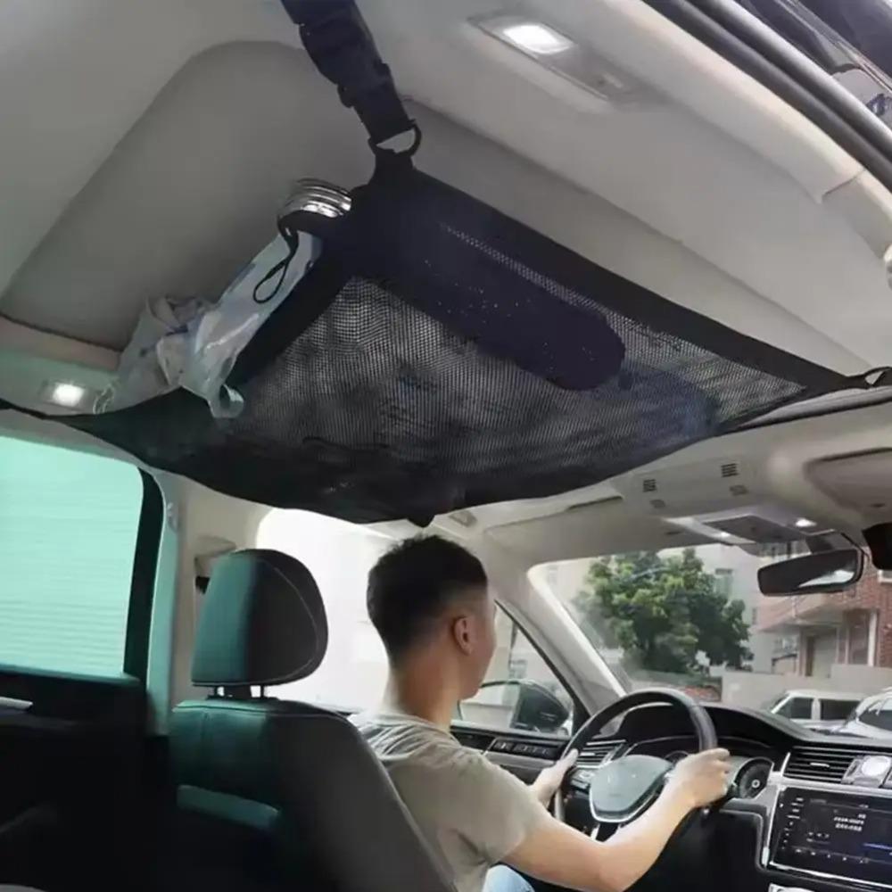 Double Layer Car Roof Storage Mesh Bag Large Capacity Car Ceiling Cargo Mesh Pocket Travel