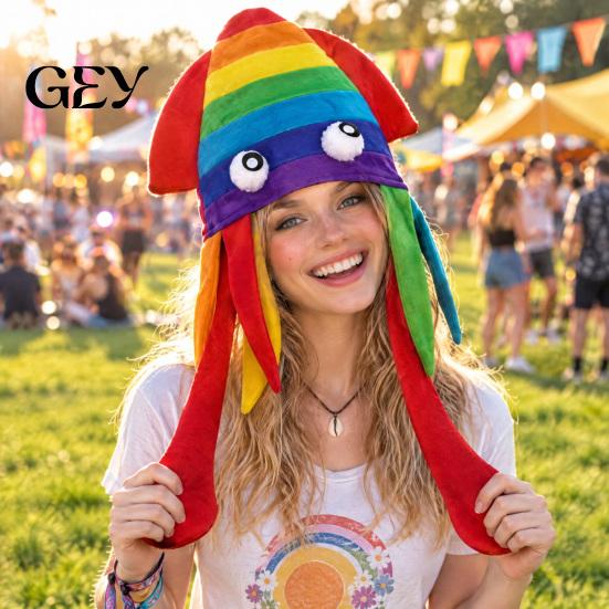 Comic Exhibition Costume Gear Funny Octopus Hat with Tentacles, Creative Plush Cap for Party Cosplay Cute Cartoon Animal and Photography, Novelty Soft
