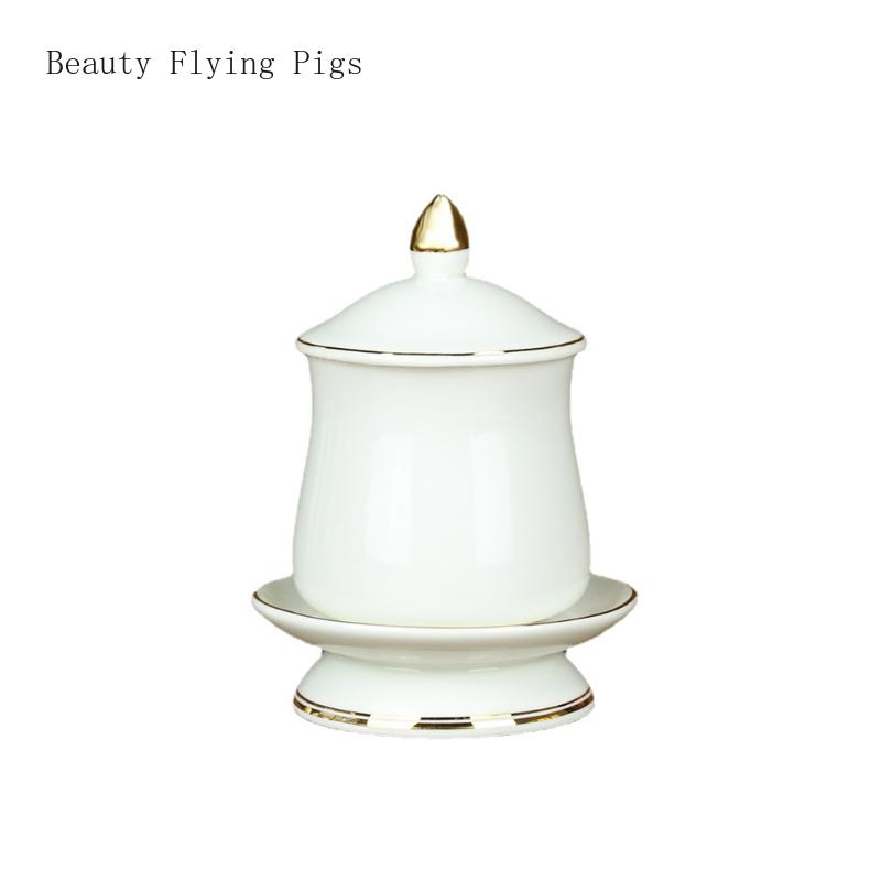 1PCS Ceramic Gold-plated Water Supply Cup Buddha Front Letterless Holy Water Cup Buddha Hall Feng Shui Ornament
