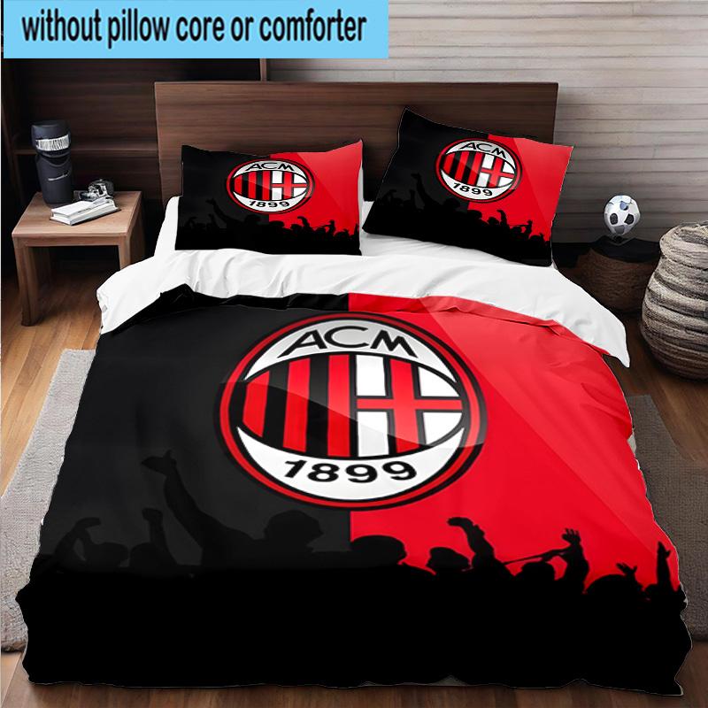 3pcs Milan Football club Printed Bedding Set Duvet Cover Closure Includes 1 Duvet Cover & 2 Pillowcases Bedding Sets Home Decor Gifts
