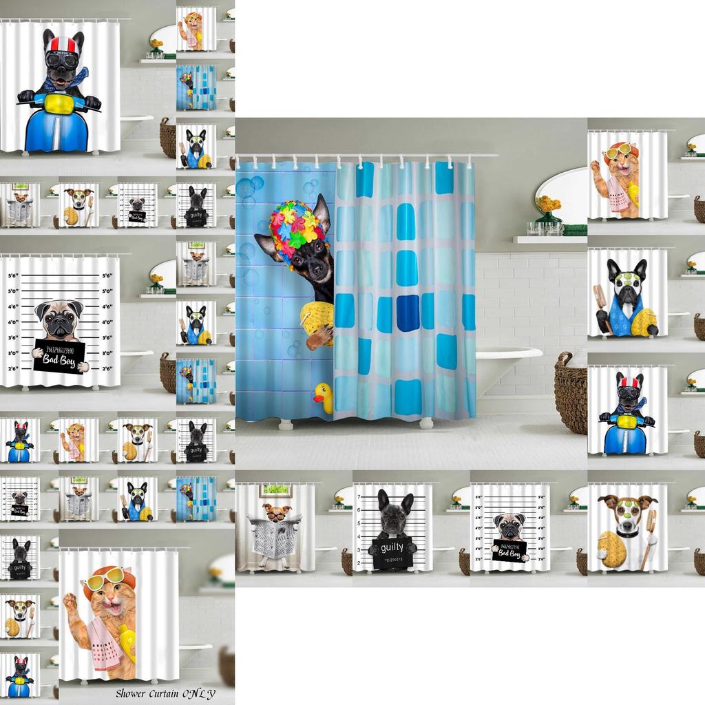 Милая шторка для душа с животными для собак и кошек, водонепроницаемая и прочная