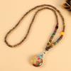 Retro Versatile Men's and Women's Sweater Chain Long High-end Wooden Pendant Buddha Bead Necklace Pendant Cotton and Linen Accessories
