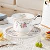 Ceramic Coffee Mug Porcelain Cups and Saucer Set Floral Tea Cappuccinos Gift for Family