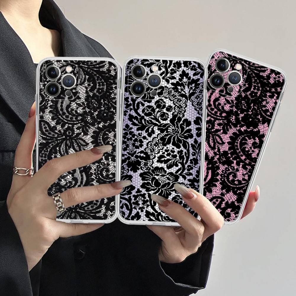 Прозрачный чехол с кружевной отделкой для iPhone 17 Air 16 Pro Max 15 14 13 12 11 Plus, противоударный чехол