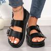 New Women Sandals British Style Rome Shoe Comfy Soft Leather Summer Metal Buckle Casual Slipper Flat Platform Sandals