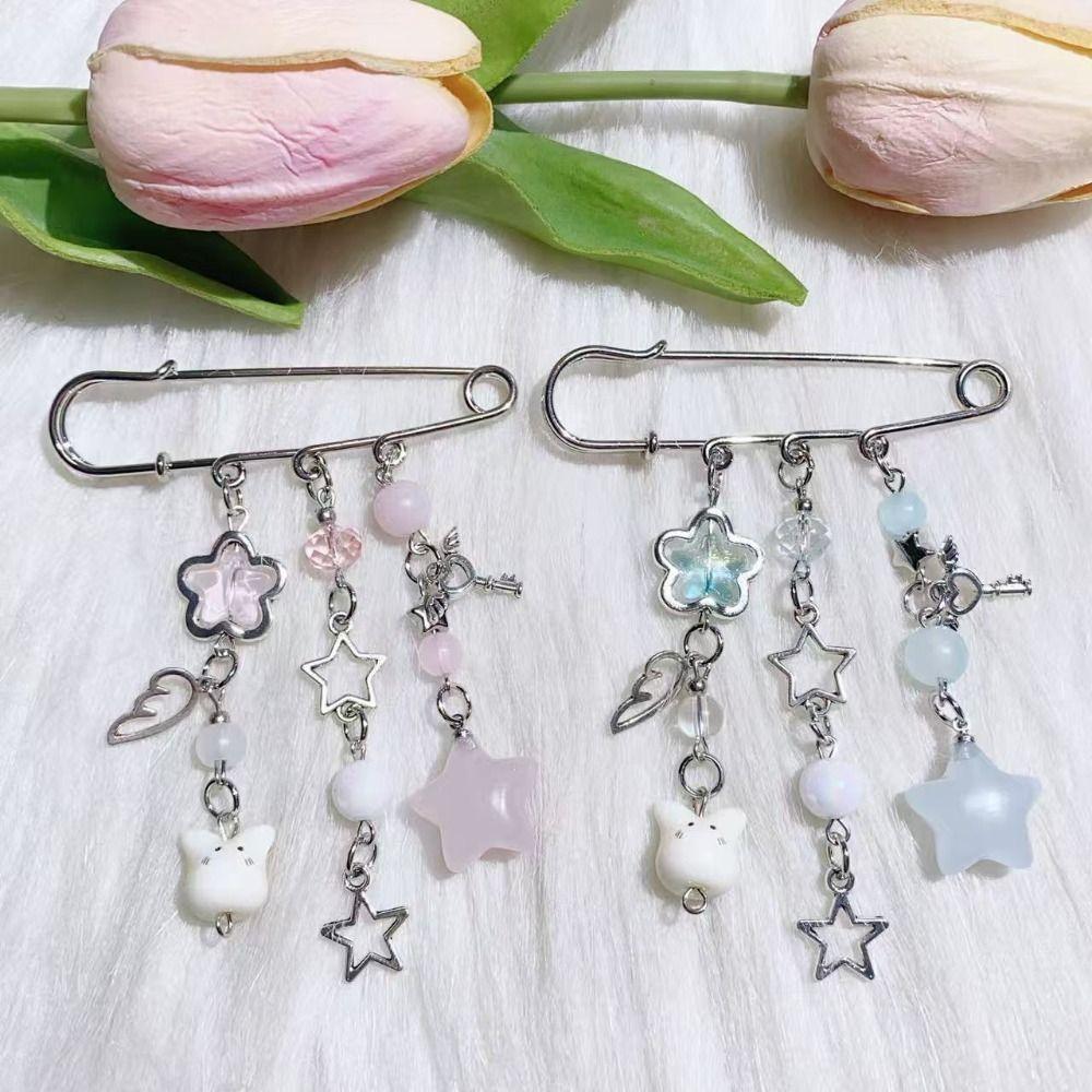 Handmade Beaded Bag Pins Bag Charm Beaded Brooch Fashion Outfit Y2k Stars Brooch Women Girls