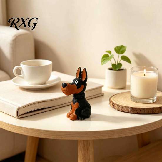 Solid Wood Dog Figurine Doberman Wooden Ornament, Hand Carved Creative Sculpture, Cute Handmade Birthday Gift for Home Shelf And Entryway Minimalist