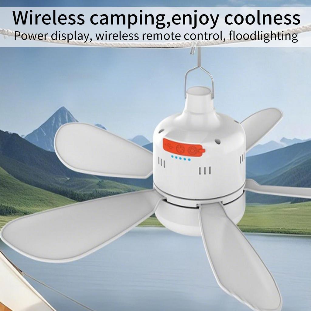 Silent 5 Leaves Type-C Interface Ceiling Canopy Fan With Remote Control Adjustable Speed Cooling Device For Outdoor Camping