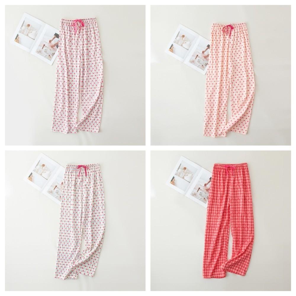 Korean Style Loose Trousers Colorful Drawstring Pants Sweet Plaid Heart Long Pants Office Casual