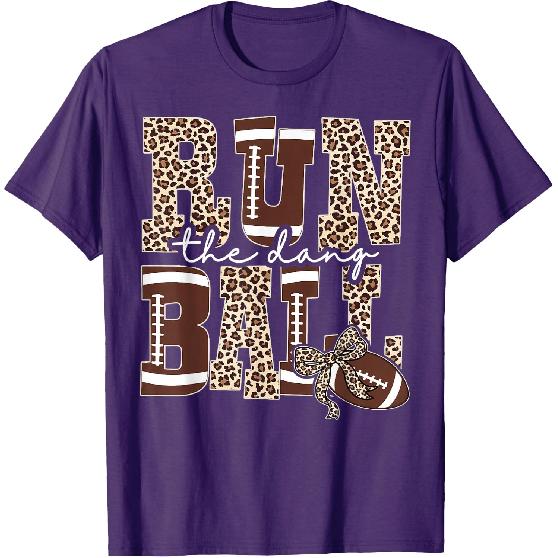 Game Day Leopard Football Mom Touchdown Run The Dang Ball T-Shirt