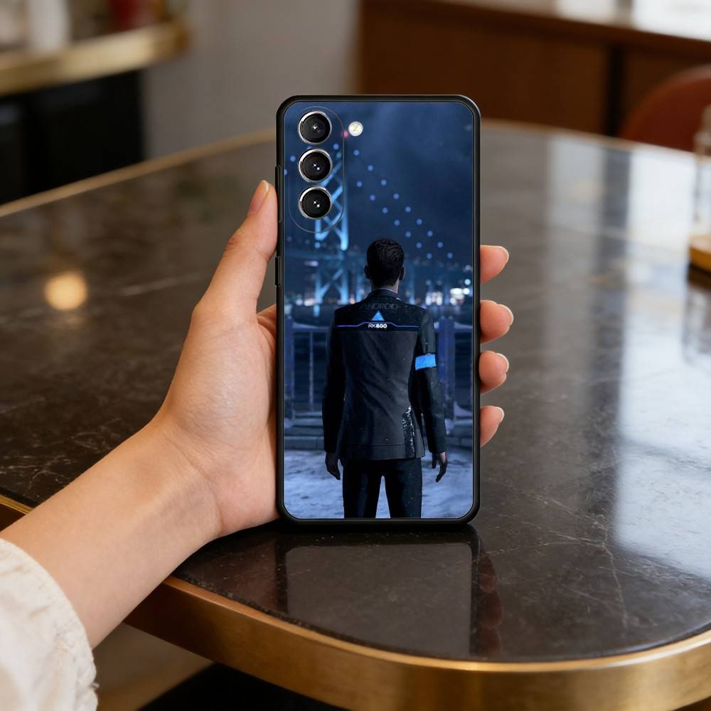 Чехол для телефона D-Detroit Become-Human для Samsung S25,24,23,22,30,21,10,9,Ultra,Plus,Lite,FE,4,5 G Мягкий черный чехол