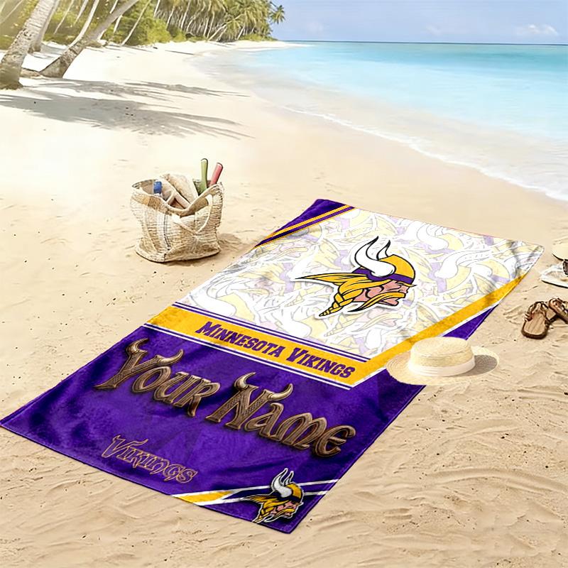 Name Custom Minnesota Vikings Print Beach Towel, Large Soft Quick Dry Towel for Beach Camping Swimming