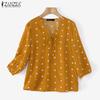 ZANZEA Женские летние рубашки с V-образным вырезом и рукавом 3/4 в горошек