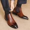 Мужские ботинки челси в британском стиле, кожаные ботинки для делового платья, ботильоны классические слипоны, повседневные ботинки с высоким верхом для мужчин