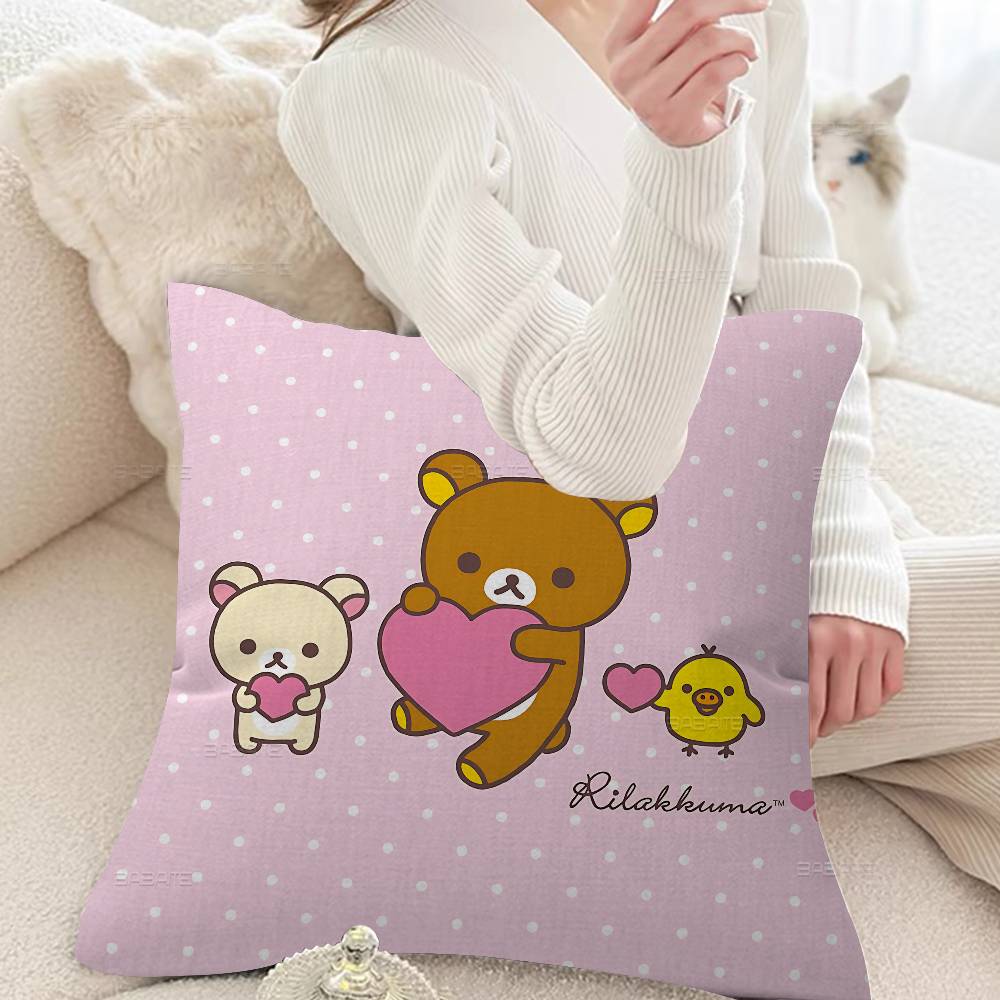 Cute Cartoon Rilakkuma Pillow Covers Cartoon Sofa Decorative Home Doublesided Printing Short Plush Cute Cushion Cover