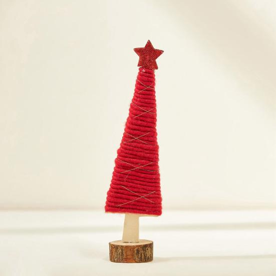 Christmas Tabletop Decoration Plush Wool Felt Reindeer Santa Tree Figurine with Wooden Base for Winter Tiered Tray Mantel Decor