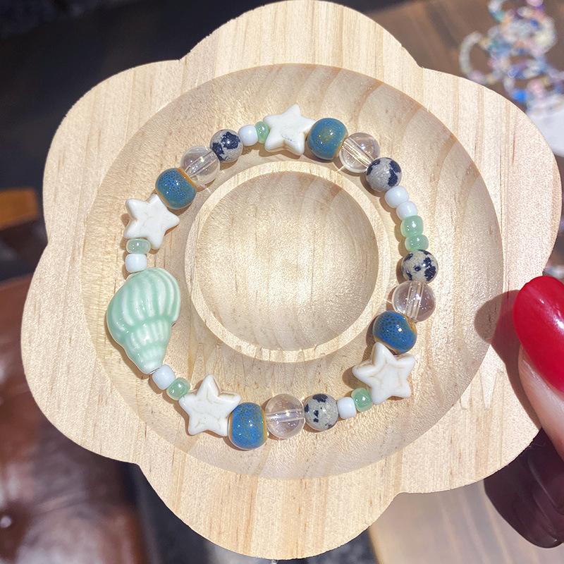 Милый браслет в форме звезды из керамики с бусинами, эластичный браслет из дофамина, мультяшный браслет для женщин, ювелирные изделия, подарки
