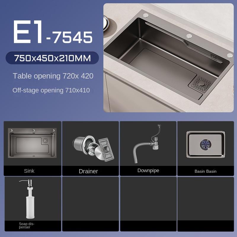 304 Stainless Steel Kitchen Sink Fixture with Kitchen Faucet Drain Accessories Gray Mutiple Size Single Bowl Wash Basin for Home