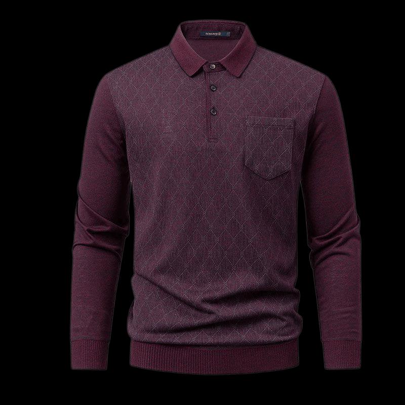 ROMON Men's Long Sleeve Knit Polo Sweater with Pockets