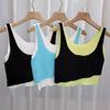 Летняя новая корейская версия цветная поддельная двухцветная эластичная трикотажная жилетка с высокой талией нерегулярная танцевальная сбруя
