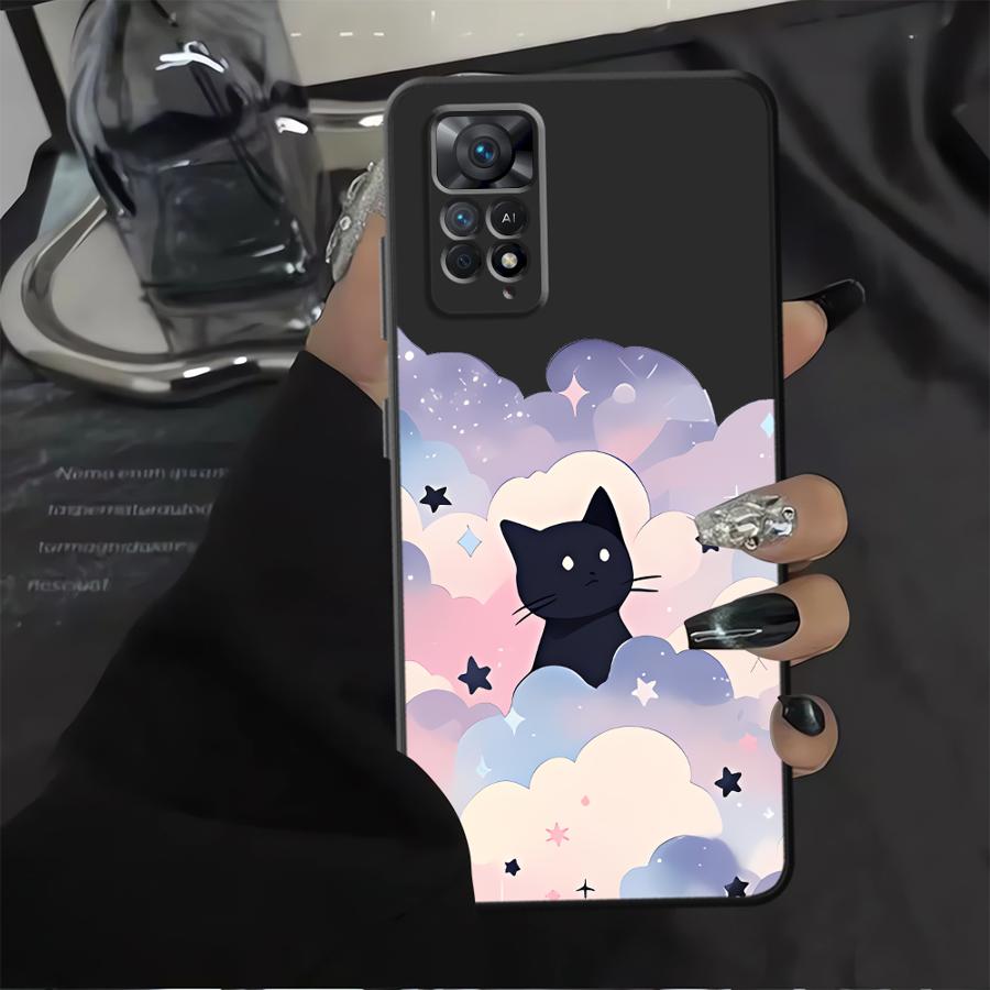 Чехол для телефона для Xiaomi Redmi Note 14 9 8 7 13 Pro Plus K40 K80 12 11 Pro 12C 13C 10 11S 14C 12S A4 A5 A1 A2 A3 Черный Кот