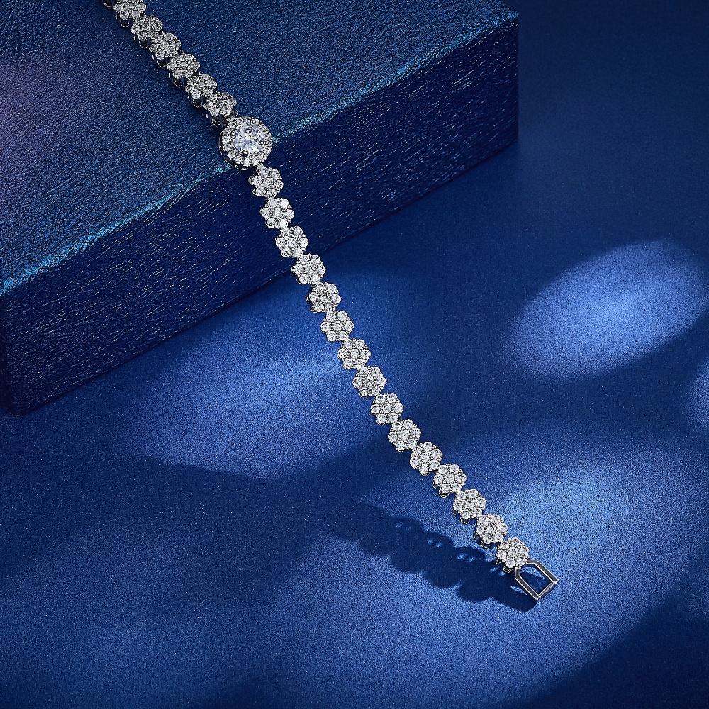 White Round Flower Zircon Rhodium Fashion Jewelry Flora Bracelets