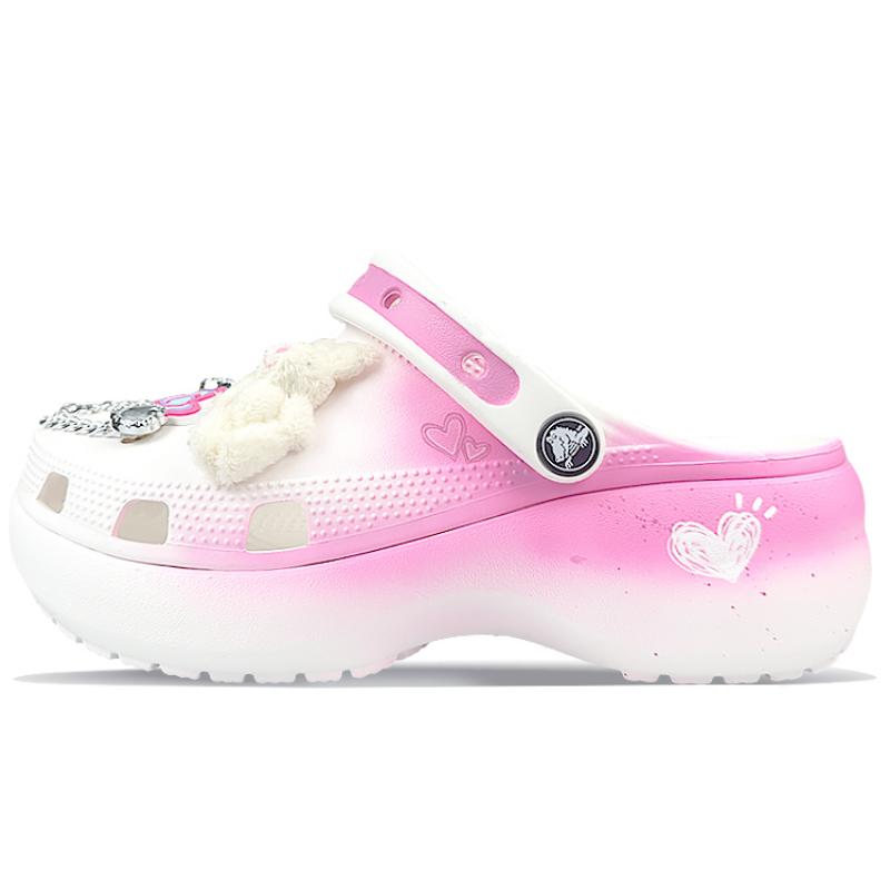 Crocs Классические сабо на платформе Court Elf Персиково-розовые Любовь Подарочная коробка Ретро Пляжные дырявые туфли Женские Розовые Белые