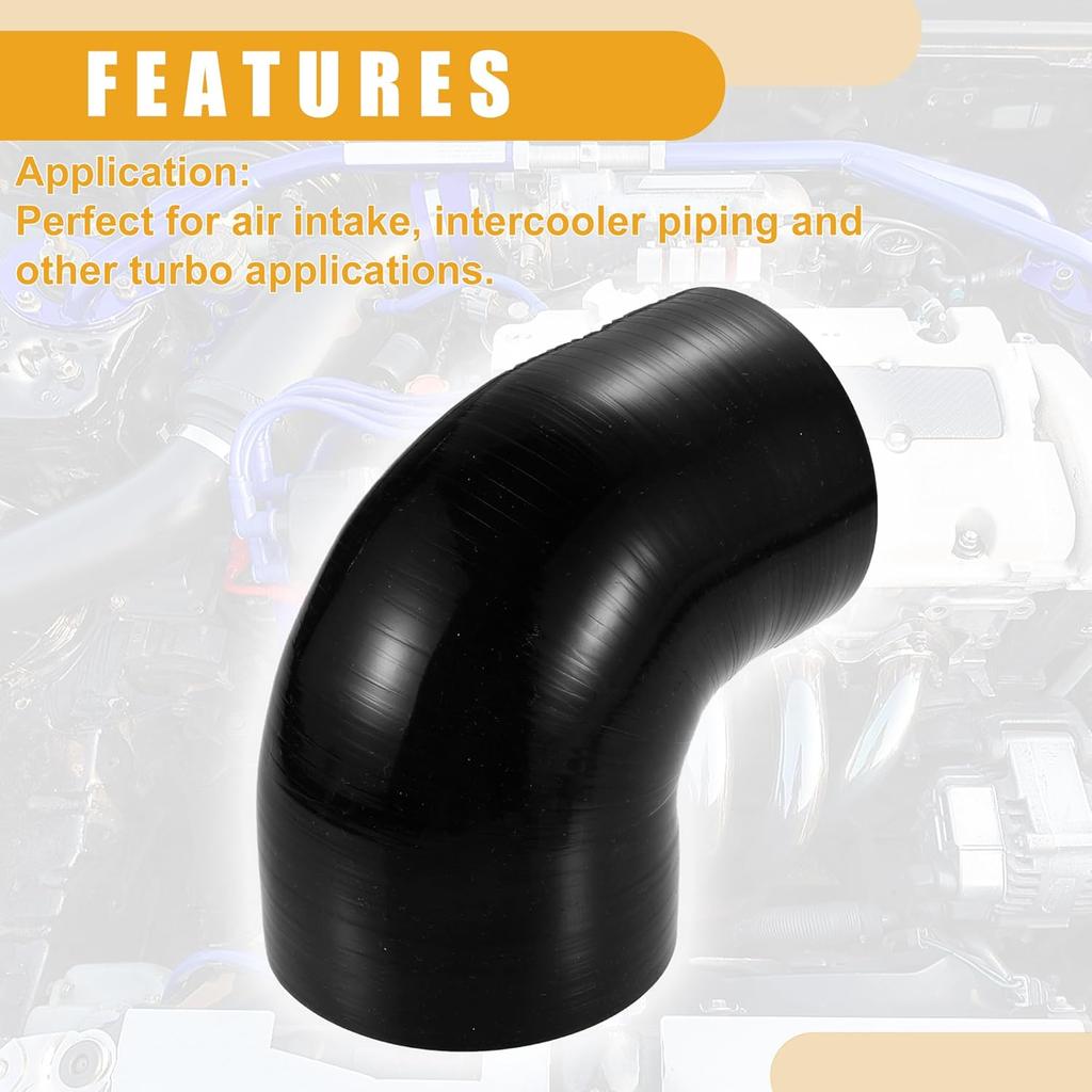 1 Pc 3.5" ID to 4.02" ID Universal 90 Degree Elbow Silicone Hose Coupler - Car Turbo Intercooler Intake Piping Hose - Silicone Black
