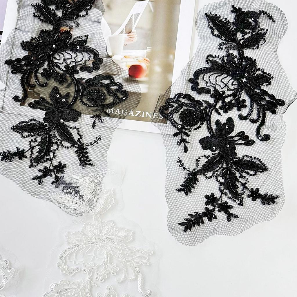 Black And White Three-Dimensional Bead Sequin Embroidery Applique Cloth Sticker Wedding Dress Dance Dress Decorative Accessories Diy Accessories