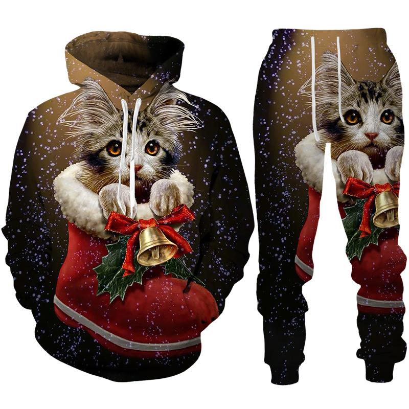 Funny Christmas Theme 3D Print Costume Men/Women Casual Hoodie Pants Outfits Set New Year Party Holiday Streetwear Clothing Suit