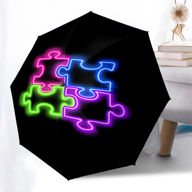 1pc Neon Puzzle Pieces Umbrella with Plastic Handle,Compact & Stylish,Cartoon Pattern,Outdoor UmbrellaPT406